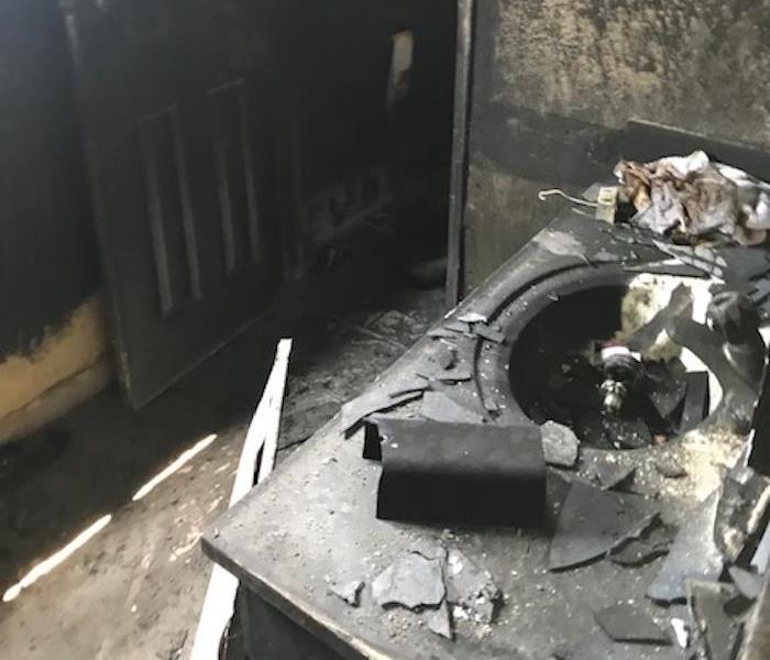 Bathroom with significant fire damage 